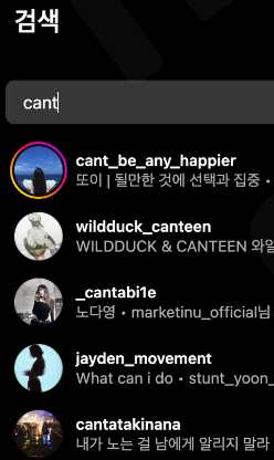 검색하면 아이디 아래에 프로필 이름이 함께 보입니다.
